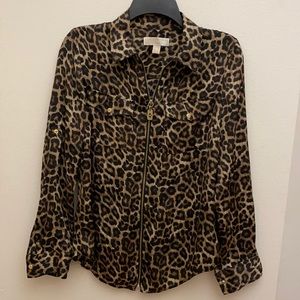 MICHAEL Michael Kors Leopard-Print Zipper Top